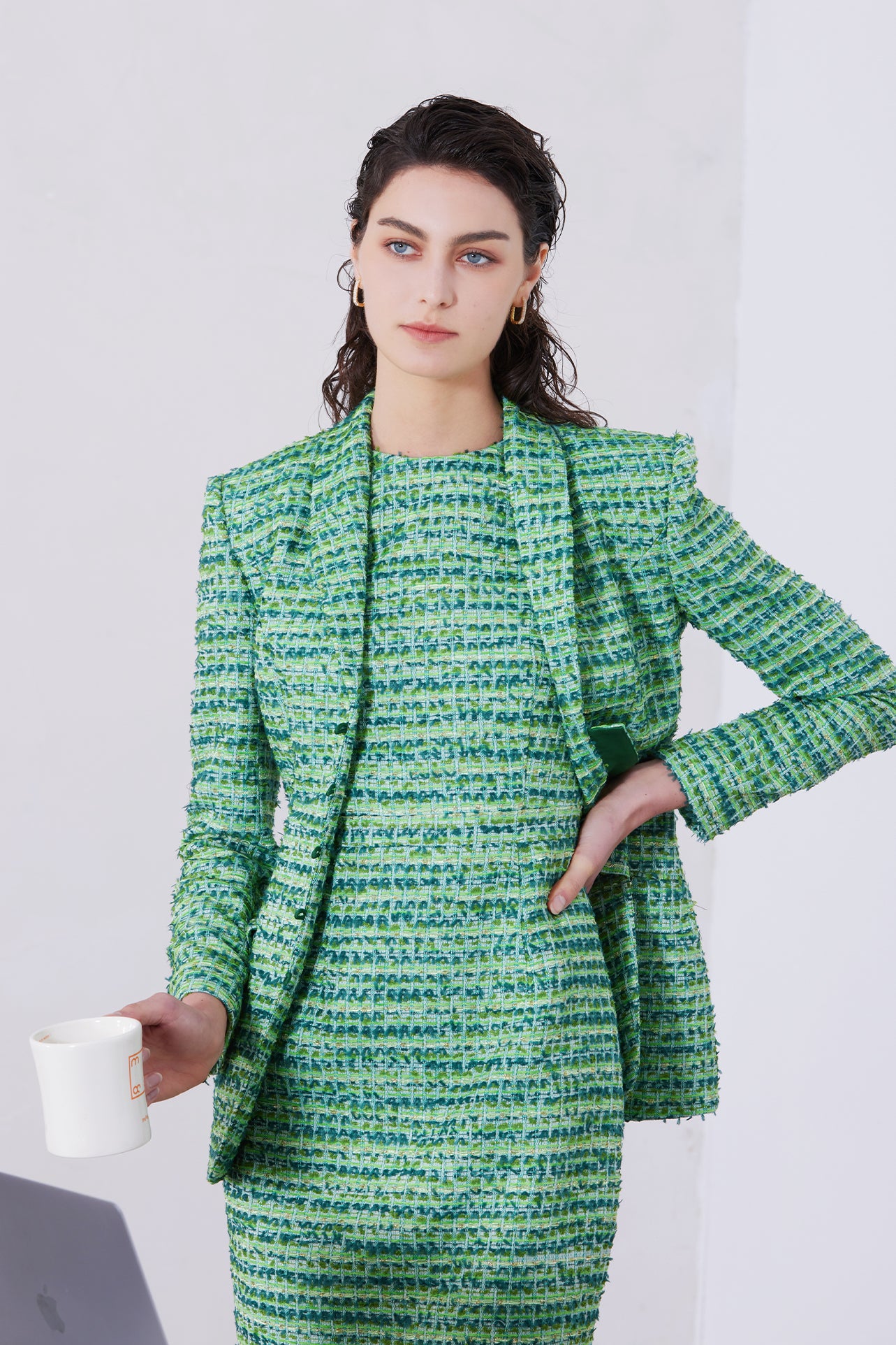 GREEN TWEED DRESS