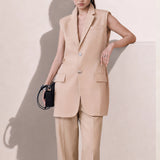 SENSEBYMEI Everyday Workwear — Cool Grey / Light Khaki Double-Pleat Cuffed Trousers