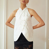 MANDARIN-COLLAR JACQUARD BLOUSE