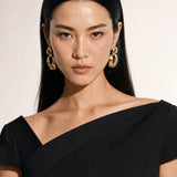 Triacetate Blend Wool Asymmetric Neck Dress