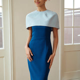 NAVY BLUE DETACHABLE CAPE SLIP DRESS