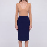 SENSEBYMEI Fitted Pencil Midi Skirt
