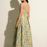 French Vintage Green Jacquard Midi Dress