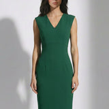 Detachable Cape Acetate Sleeveless V-Neck Dress – Dark Green