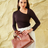 ASYMMETRICAL NECKLINE WOOL TOP
