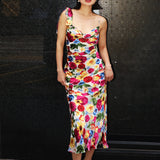 WATERCOLOR PRINTED SILK BURN-OUT SLIP DRESS