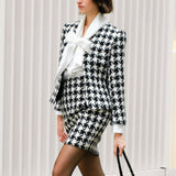THE TAILOR Houndstooth Wool-Blend Hook-Closure Cropped Jacket