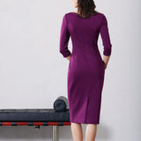 V-NECKLINE DRESS IN DARK PURPLE