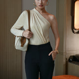 THE DRAPE Asymmetric One-Shoulder Acetate-Blend Bodysuit