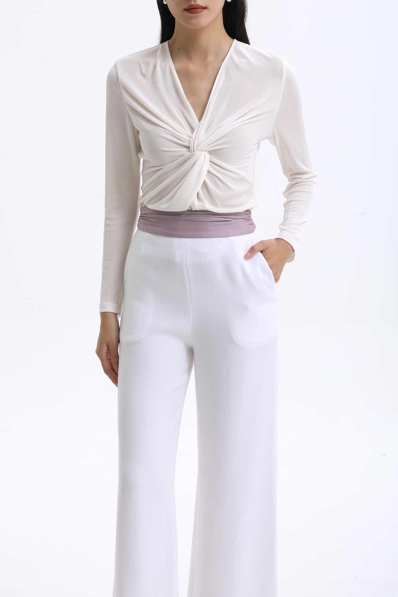 PANTALONI CON FASCIA IN VITA AMETISTA