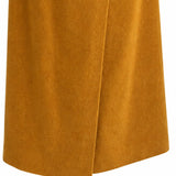 Mock-Wrap Wool Midi Skirt