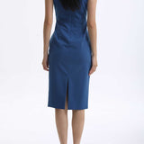 CLASSIC BOAT NECK DRESS IN DARK BLUE