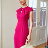 FUCHSIA CAP-SLEEVE TAILORED DRESS