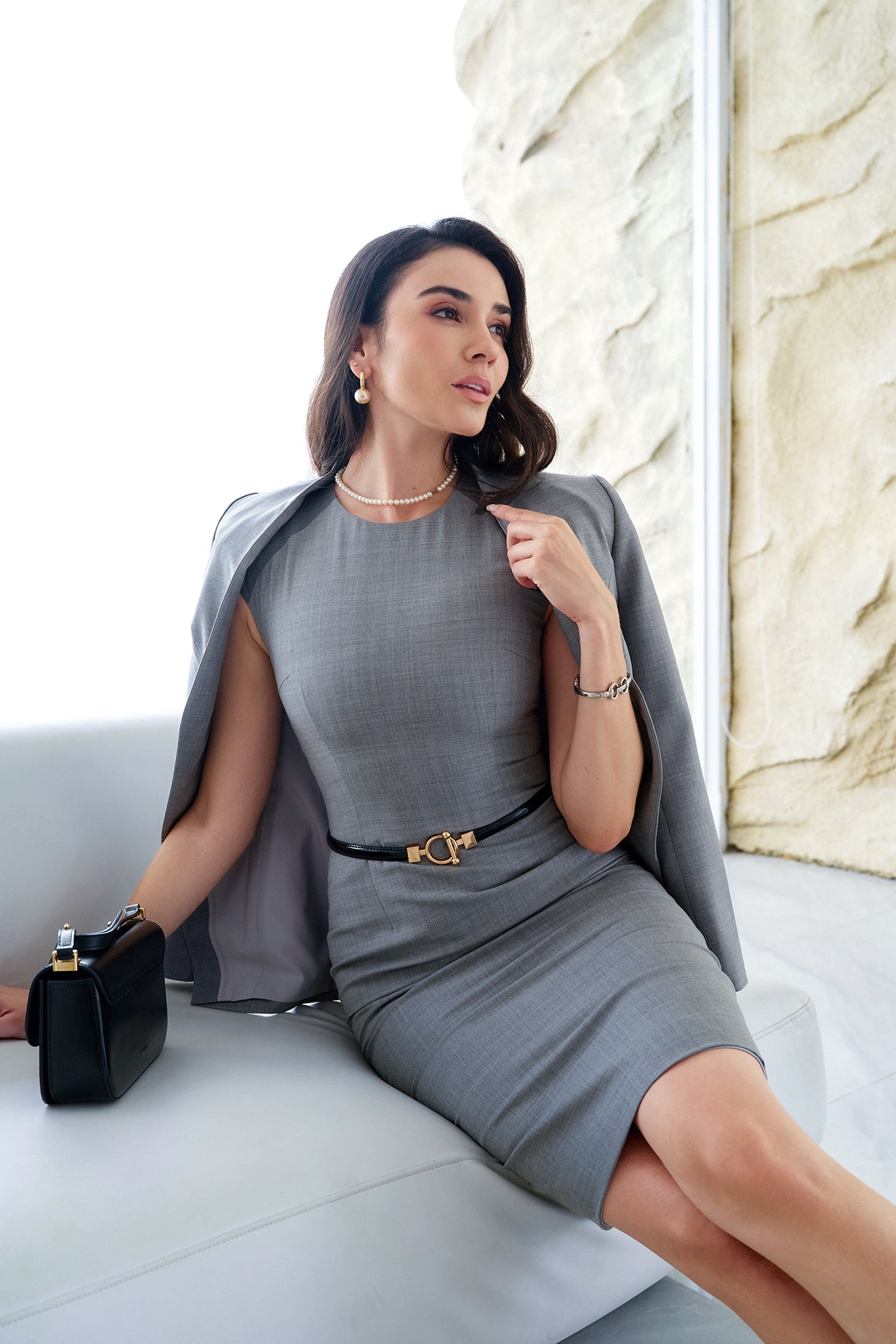 GREY WOOL PENCIL DRESS