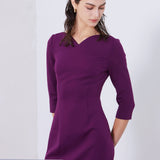 V-NECKLINE DRESS IN DARK PURPLE