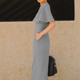 SENSEBYMEI — Quiet Isle Grey Cape Dress Set