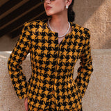 THE TAILOR Houndstooth Wool-Blend Hook-Closure Cropped Jacket