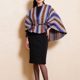 COLOR-CLASH STRIPED JACQUARD CAPE