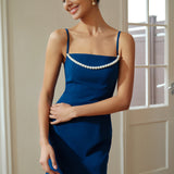 NAVY BLUE DETACHABLE CAPE SLIP DRESS