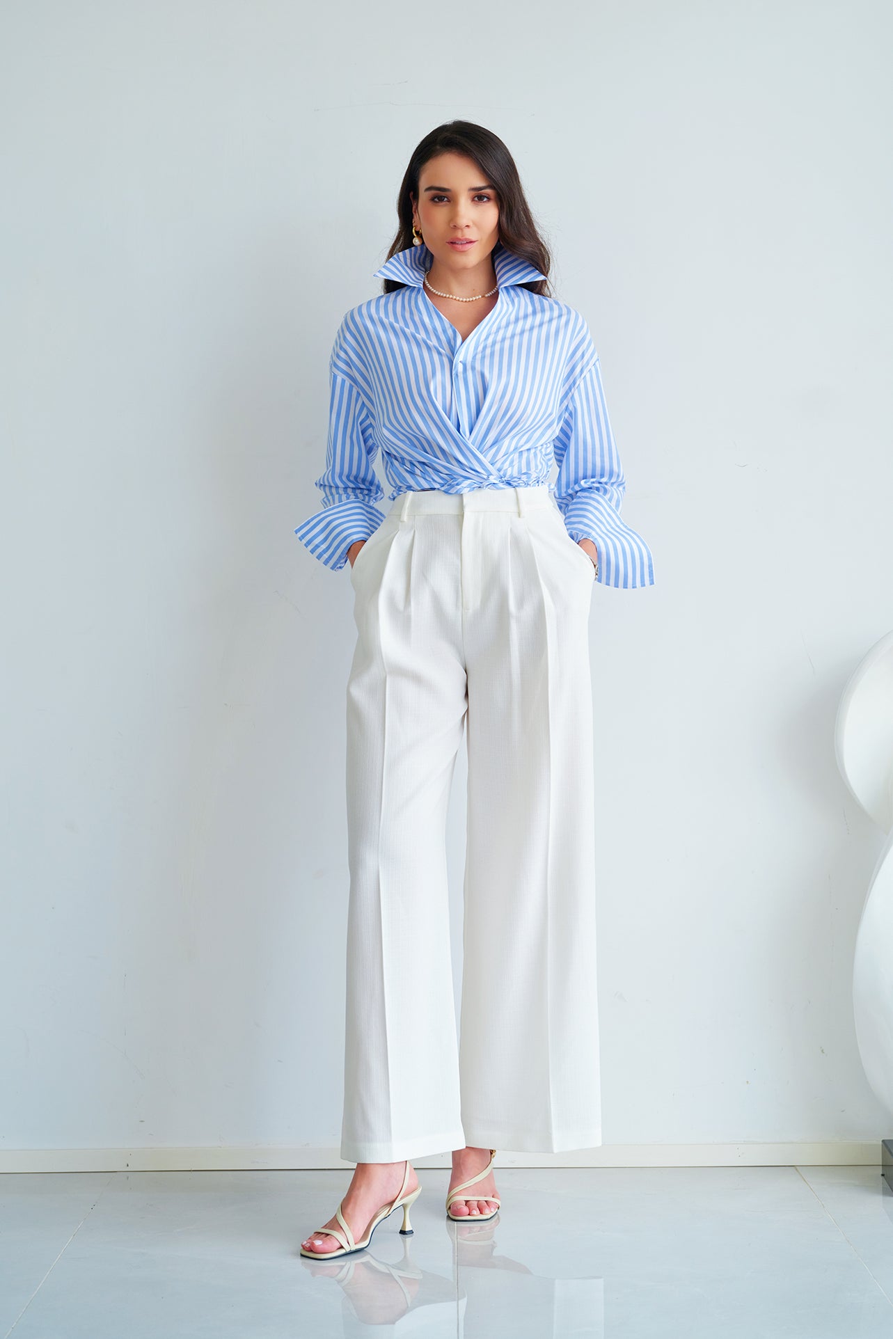NAVY & WHITE STRIPED SHIRT