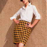 THE ARCHITECT High-Waist Straight Houndstooth Wool-Blend Mini Skirt