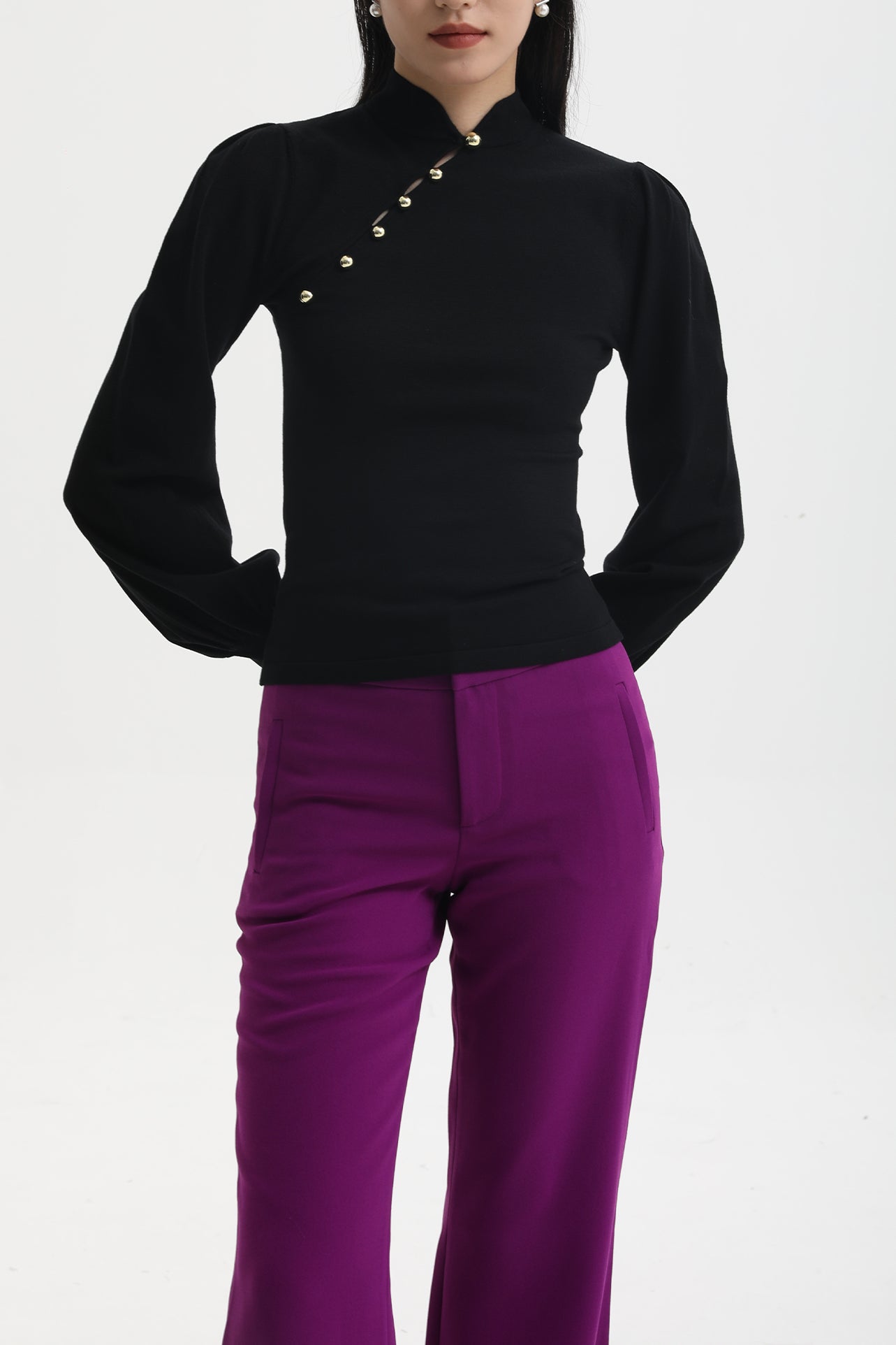 CHEONGSAM COLLAR KNIT TOP