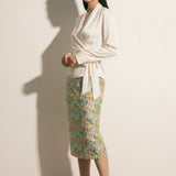 High-Waisted Jacquard Midi Skirt