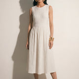 Pleated Linen Blend Sleeveless Midi Dress