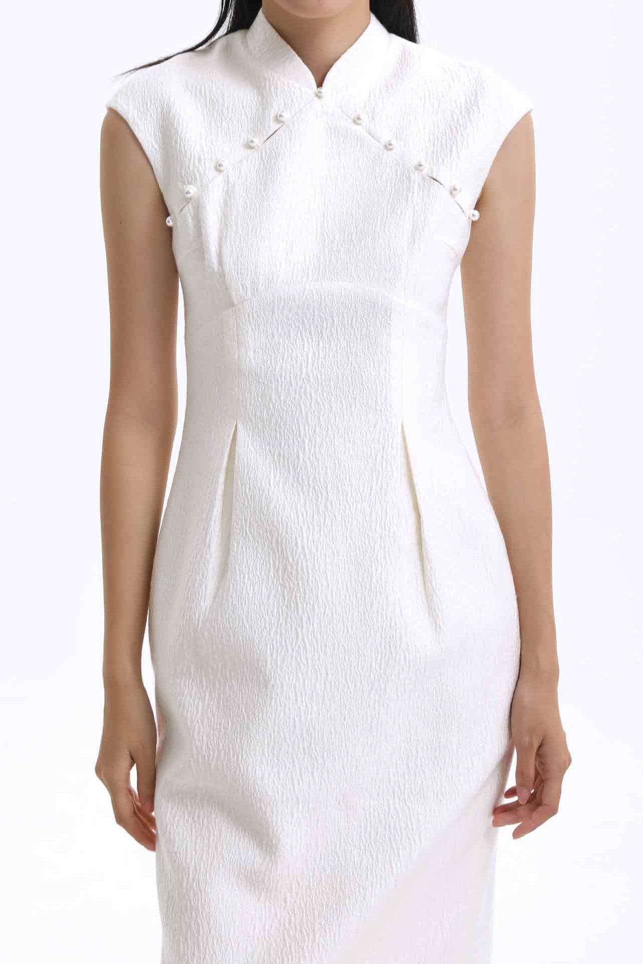 WOOL JACQUARD CHEONGSAM DRESS