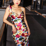 WATERCOLOR PRINTED SILK BURN-OUT SLIP DRESS