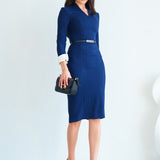 ACETATE BLEND NAVY BLUE DRESS