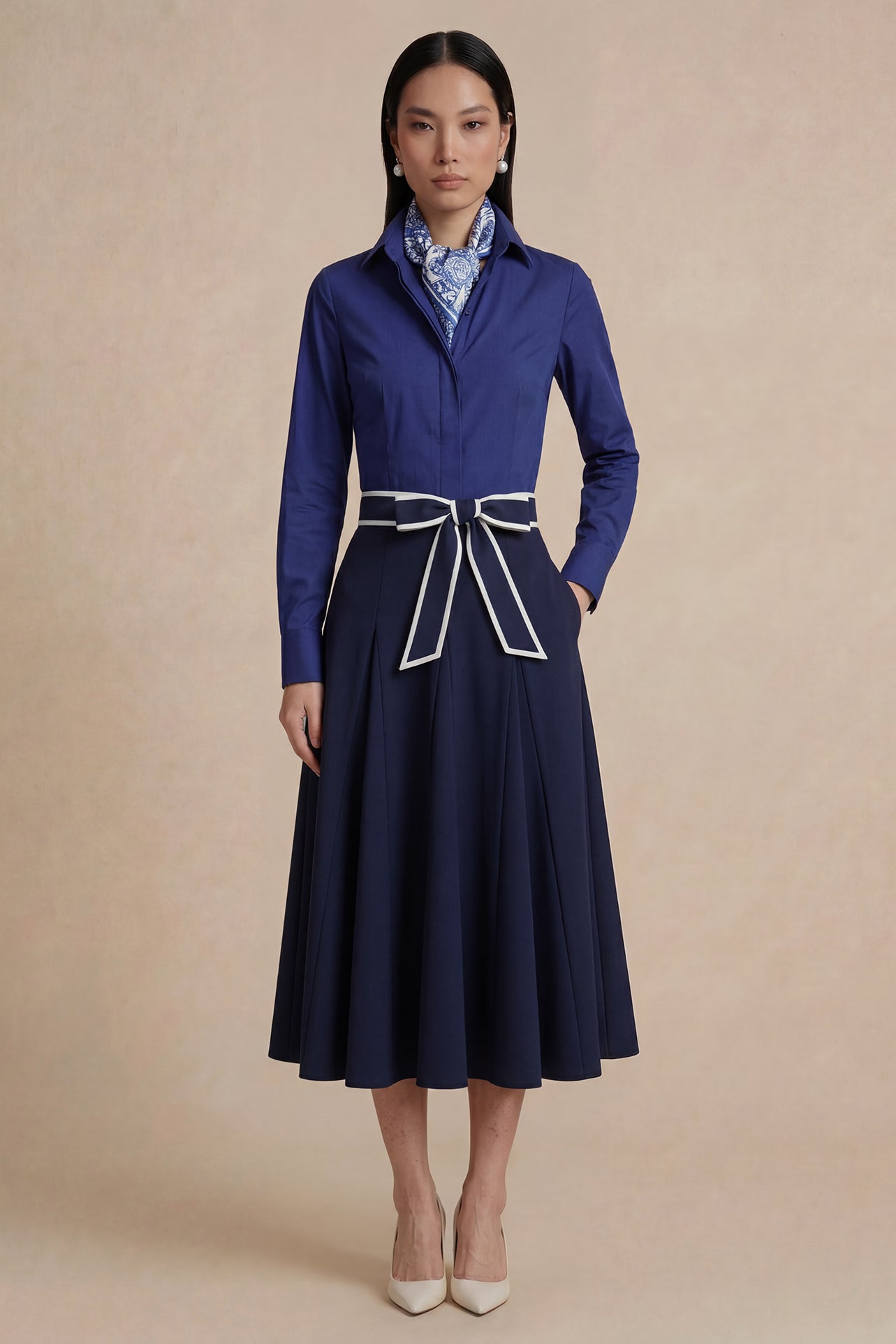 Linen Blend High-Waisted A-Line Skirt