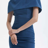 ROUND-NECKLINE DRESS IN DEEP BLUE