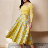FLARED JACQUARD MIDI SKIRT
