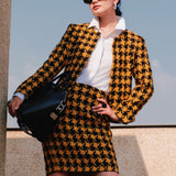 THE ARCHITECT High-Waist Straight Houndstooth Wool-Blend Mini Skirt