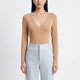 SENSE BY MEI Deep V-Neck Gradient Crystal-Embellished Fitted Knit Bodysuit