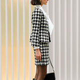 THE TAILOR Houndstooth Wool-Blend Hook-Closure Cropped Jacket
