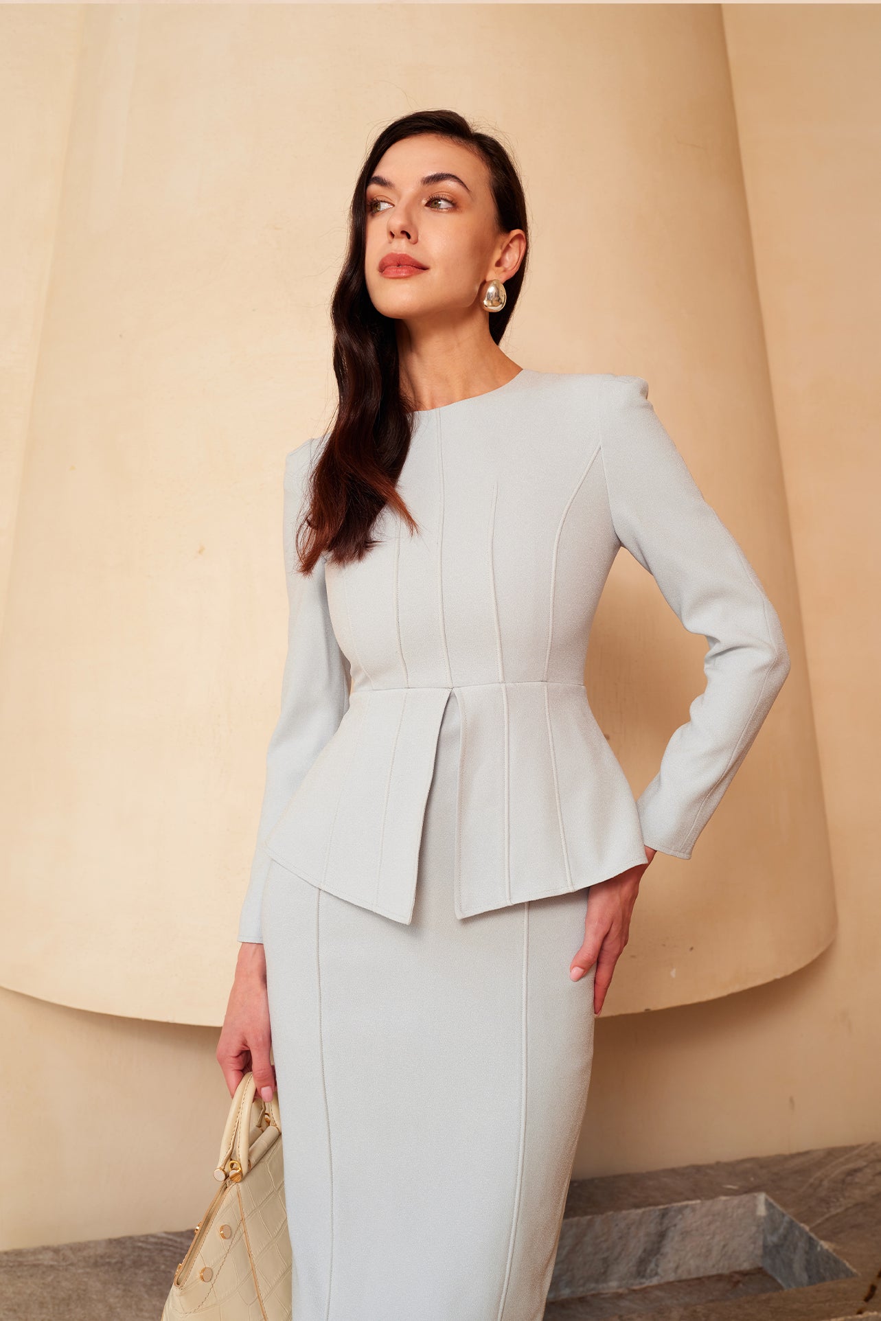 LIGHT BLUE PEPLUM DRESS