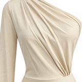 THE DRAPE Asymmetric One-Shoulder Acetate-Blend Bodysuit