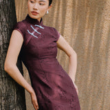 Sensebymei Modern Chinese Burgundy Pearl-Button Qipao