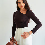 ASYMMETRICAL NECKLINE WOOL TOP