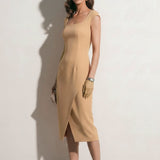 French Square Neck Tulip Midi Dress