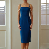 NAVY BLUE DETACHABLE CAPE SLIP DRESS