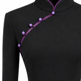 THE ORIENT EDGE QipaoCollar ContrastTrim Tailored Midi Dress