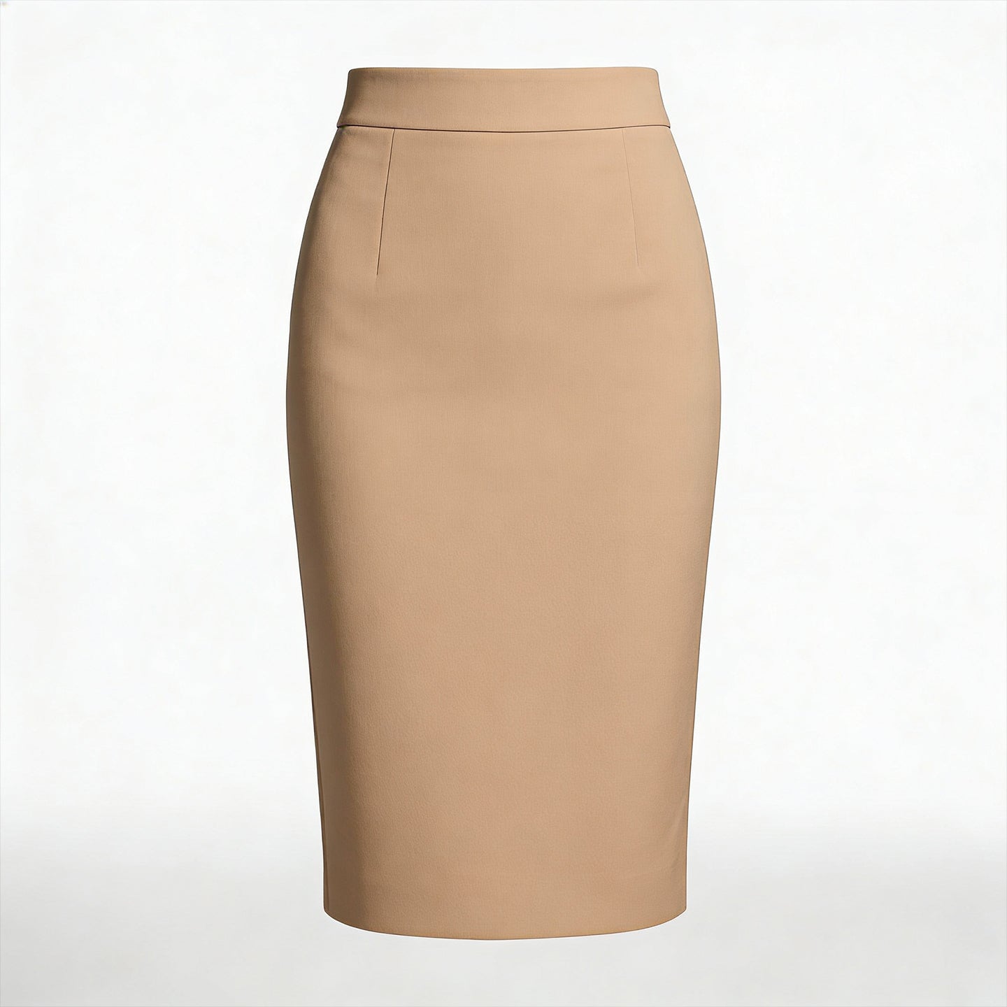 Two professional women showcasing high-end executive business suits: one in a crisp white pant suit with a shawl lapel blazers, and the other in a sophisticated camel skirt suit with a tailored vest, perfect for formal corporate settings.