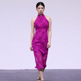 ROSE RED LACE CHEONGSAM /QIPAO