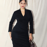 V-NECK STRETCH BLACK DRESS