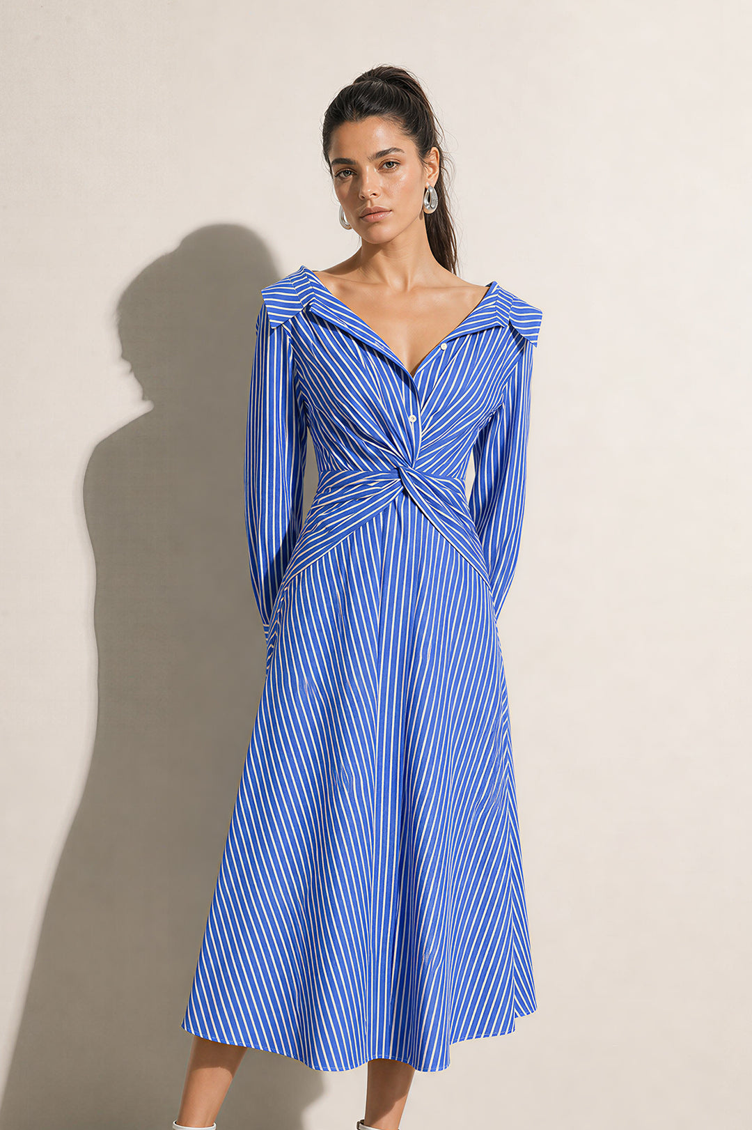 solid twisted design shirt dress Blue & White Stripe Twist – SENSEBYMEI 42 Scary Halloween Costumes Slips on over head Cross-Over Neckline Fit:Contemporary