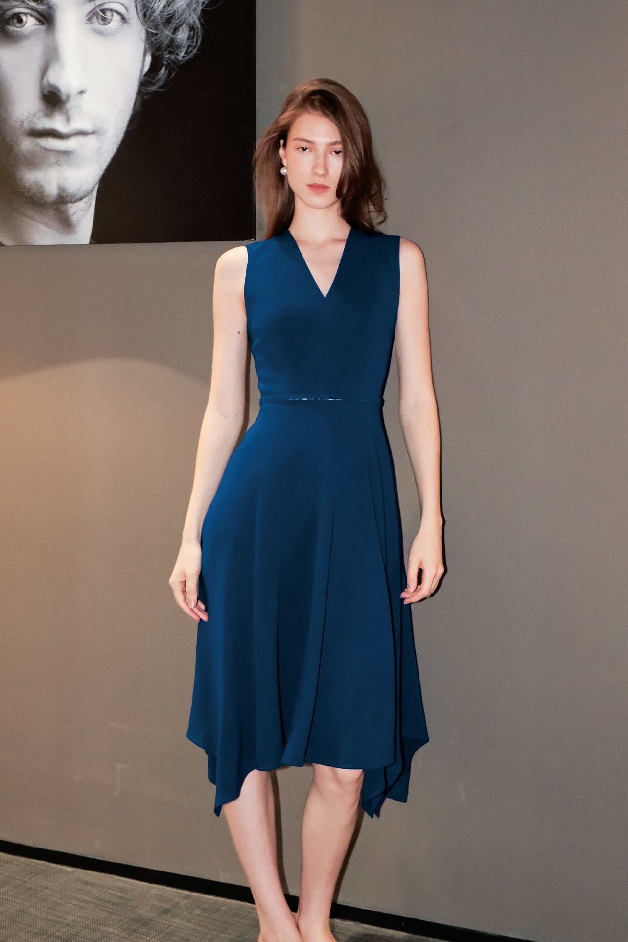 embroidered crepe dress Embroidered Mesh and Crepe Dress Coral / US 22 main image 1