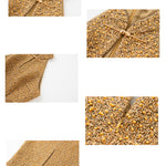 A stunning professional model wearing a luxurious gold sequined halter neck evening gown, featuring a sophisticated keyhole neckline and a slim-fit silhouette for a formal gala look.